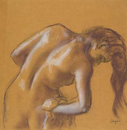 沐浴者擦干自己`Bather Drying Herself (ca. 1892) by Edgar Degas