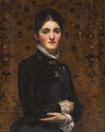 一位女士的肖像`Portrait of a lady (1885) by Frederick Samuel Beaumont