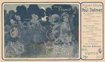 展示你的歌声`Affiche voor Chansons Galantes door Paul Delmet (1899) by Léonce Burret
