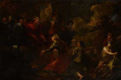 示巴女王向所罗门国王赠送礼物`The Queen of Sheba presenting King Solomon with gifts by Pietro Dandini