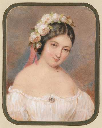 一位头发上插着白玫瑰的年轻女子的肖像`Bildnis eines Fräuleins mit weißen Rosen im Haar by Emanuel Thomas Peter