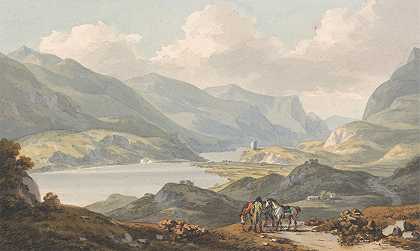 兰贝里斯湖——从凯恩方到凯恩方郡兰贝里斯的道路`The Lakes of Llanberis – from the Road from Caernarfon Going to Llanberis, Caernarfonshire (1792) by John Warwick Smith