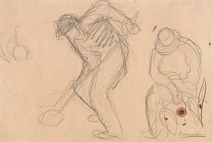 学习铺路工人两个工人`Study for The Street Pavers; Two Workmen (1914) by Umberto Boccioni