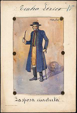一名男子站在四分之三的侧面，手持拐杖和烟斗`A man stands in three~quarter profile holding a cane and a pipe (1905) by W. Fasienski
