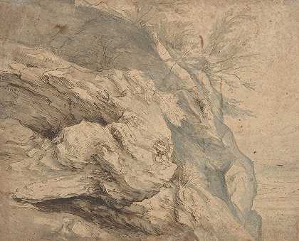 岩石峭壁侧面的研究`Study of the Side of a Rocky Cliff (1600–1605) by Paulus Willemsz. van Vianen