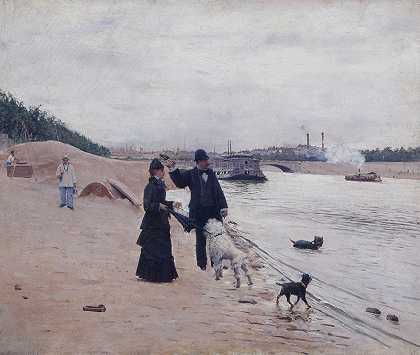 塞纳河畔`Les berges de la Seine (1880) by Jean Béraud
