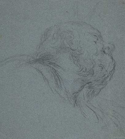 一个留着胡子的男人的头朝右上方看`Head of a Bearded Man Looking to Upper Right (1634–89) by Ciro Ferri