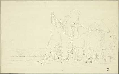 哥特式遗迹景观`Landscape with Gothic Ruins (1810~20) by Cornelius Varley
