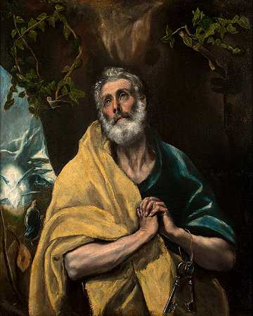 圣彼得哭了`Saint Peter in Tears (1587~1596) by El Greco (Domenikos Theotokopoulos)