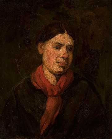 戴红围巾的女孩`Girl in a red scarf (between 1840 and 1855) by Piotr Michałowski
