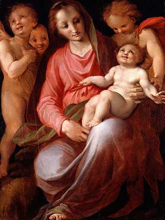 麦当娜和婴儿圣约翰`Madonna And Child With Infant St John (1570) by Tommaso d;Antonio Manzuoli