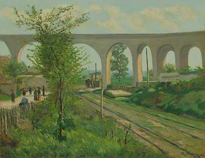 Sceaux铁路交叉口的Arcueil渡槽`The Arcueil Aqueduct at Sceaux Railroad Crossing (1874) by Armand Guillaumin