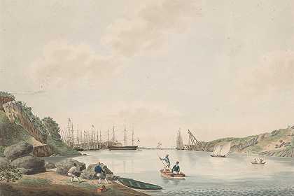库拉索港景观`Gezicht op de haven van Curaçao (c. 1825) by Reinier Frederik baron van Raders