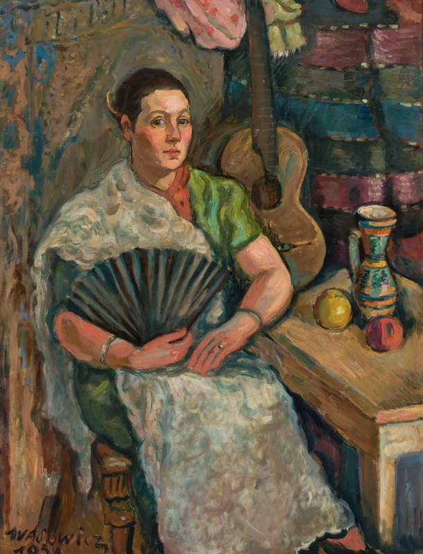 拿扇子的女人`Kobieta z wachlarzem (1938) by Wacław Wąsowicz