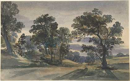 黄昏时的公园景观`A Parkland View at Dusk (ca. 1879) by William Leighton Leitch