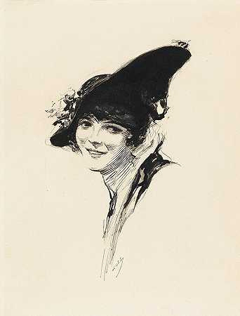戴帽子的女人的肖像`Portrait of a Woman with a Hat (1916) by Joseph Clement Coll