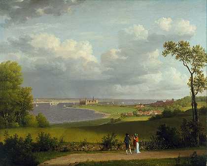 克伦堡城堡北景`View north of Kronborg Castle (circa 1810) by Christoffer Wilhelm Eckersberg