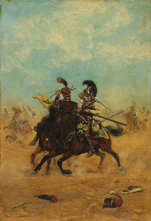 为颜色而战`Combat for the Colors (1874) by Jean-Baptiste Édouard Detaille