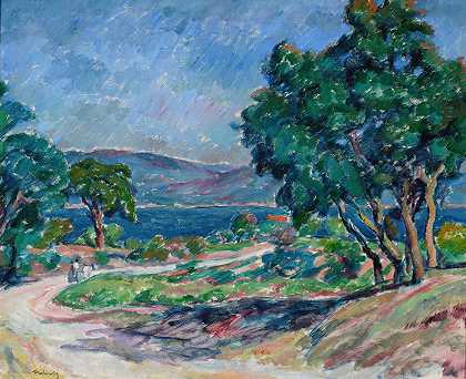 圣特罗佩斯之路`Road in Saint~Tropez (1909) by Józef Pankiewicz