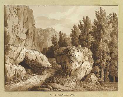 Civita Castellana的岩石景观`A Rocky Landscape at Civita Castellana (1776) by Jakob Philipp Hackert