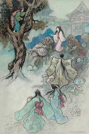 海王和魔法珠宝`The Sea King and the Magic Jewels (1910) by Warwick Goble