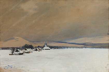 Żywiec的冬季景观`Winter landscape from Żywiec (1909) by Julian Falat