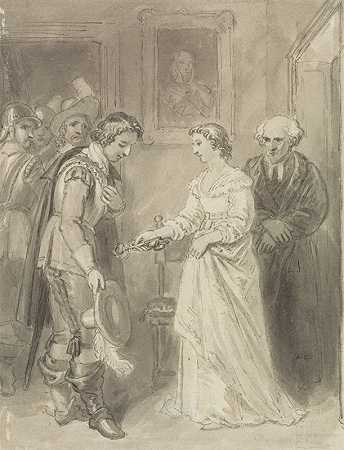 给骑士钥匙的女孩`A Girl Giving a Key to a Cavalier by Thomas Stothard