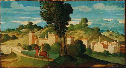 风景与骑手`Landscape with Rider by Girolamo Da Santa Croce