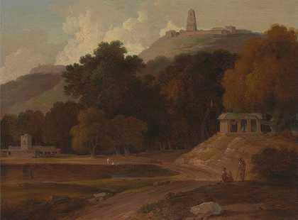 印度的丘陵景观`Hilly Landscape in India (ca. 1820) by Thomas Daniell