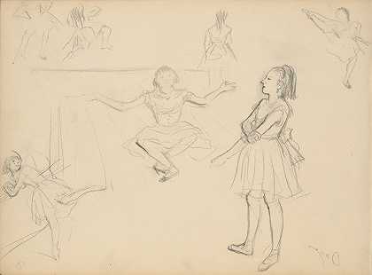 芭蕾舞演员排练`Ballet Dancers Rehearsing (1877) by Edgar Degas