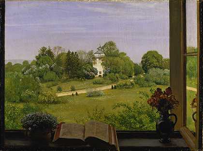 ;洗衣店Holzhausenpark景观`Die Öd View of Holzhausenpark (1883) by Hans Thoma
