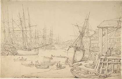格林威治造船厂`Shipyard, Greenwich (before 1791) by Thomas Rowlandson