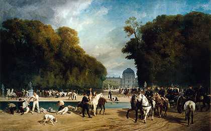 炮兵在杜伊勒里花园露营（1870年9月底）`LArtillerie campée dans le jardin des Tuileries (fin septembre 1870) (1871) by Alfred Decaen