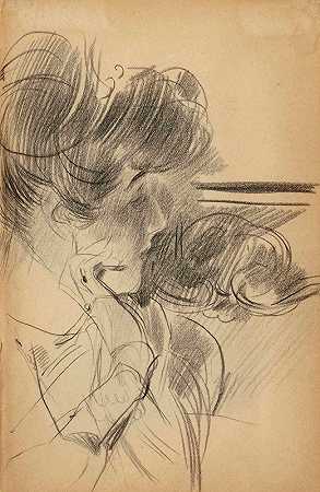 胸前侧面女性肖像`Portrait de femme de profil en buste (1905) by Giovanni Boldini