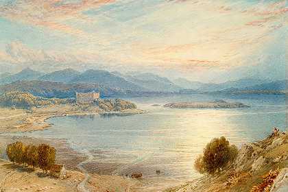 日落时的阿威湖`Loch Awe At Sunset (1899) by Myles Birket Foster