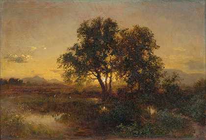 傍晚景观`Early Evening Landscape (1850–1870) by Alexander Brodszky