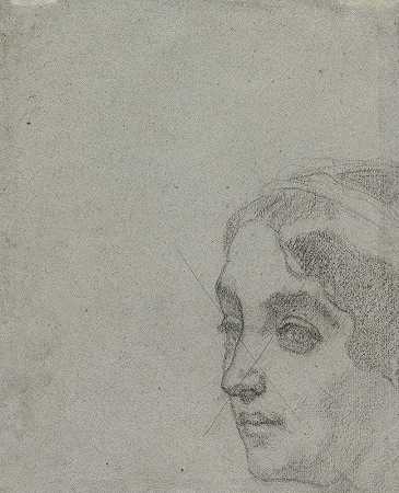 女人的头（维索）`Head of a Woman (verso) (c. 1857) by Thomas Couture