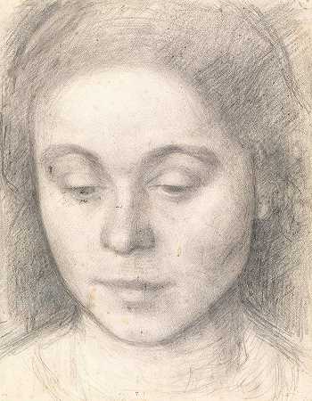 艺术家艾达的肖像妻子`Portrait of Ida, the Artists Wife (1898) by Vilhelm Hammershøi