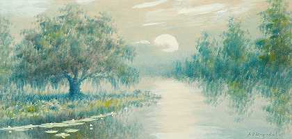 沼泽景观`Marsh Landscape (1931) by Alexander John Drysdale