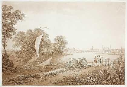 从皮埃森看德累斯顿`View of Dresden from Pieschen (c. 1805) by Adrian Zingg