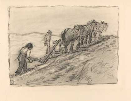 翻山坡`Ploughing the Hillside (ca. 1905) by Robert Polhill Bevan