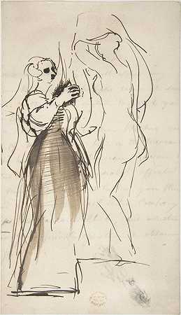 研究新娘在婚礼当天上厕所`Studies for The Bride at Her Toilet on the Day of Her Wedding (ca. 1838) by Sir David Wilkie