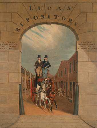 在Lucas和学校教一对穿刹车的孩子克莱肯威尔s码`Schooling a Pair in a Brake at Lucass Yard, Clerkenwell (1818) by James Pollard