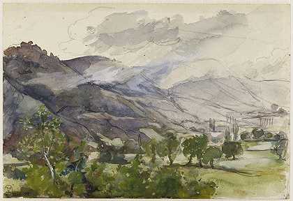 山地景观`Paysage montagneux (1859~1916) by Marie Bracquemond