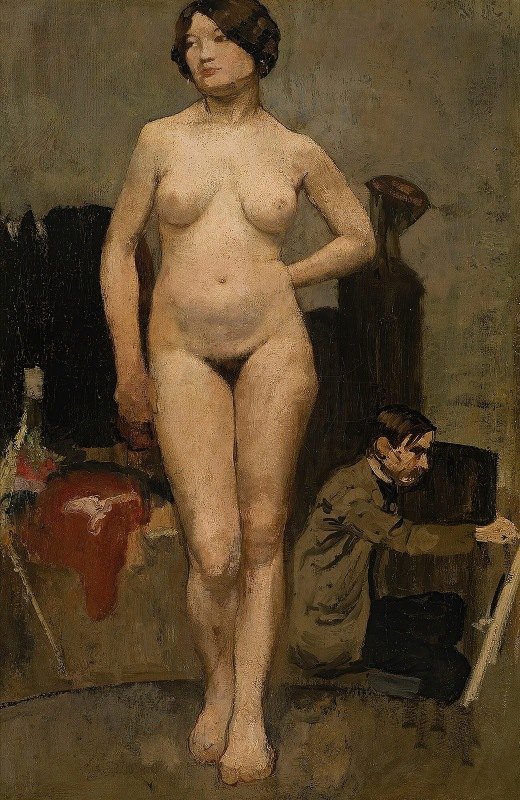 裸体女性，研究车间`Femme nue, etude datelier by Henri Evenepoel