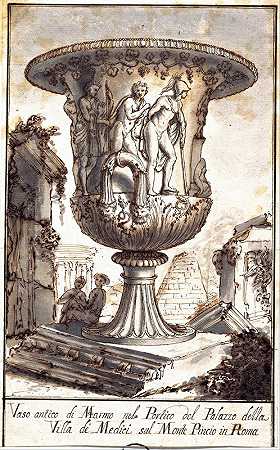 两个古代花瓶`Two Ancient Vases (1725 ~ 1735) by Pier Leone Ghezzi