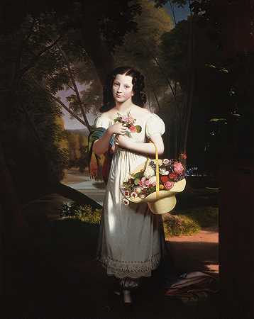 带花的小女孩（阿米莉亚·帕尔默）`Little Girl with Flowers (Amelia Palmer) (ca. 1830) by Charles Cromwell Ingham