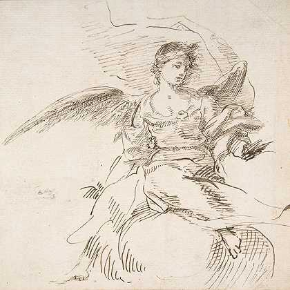 坐在云端的天使`Angel Seated on Clouds (ca. 1700–1750) by Pedro Duque y Cornejo