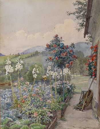 农场花园`Bauerngarten (1928) by Hans Götzinger
