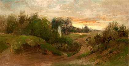 Czarnokozińce的Vincity景观`Landscape from the Vincity of Czarnokozińce (1883) by Adam Chmielowski